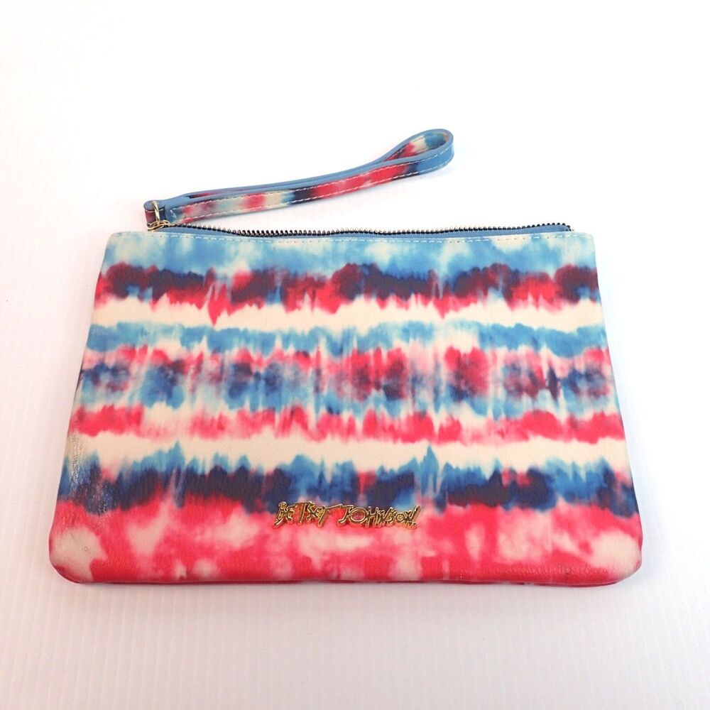 Betsey Johnson Wristlet Small Pink Blue Tie Dye DREAM BIG Pouch